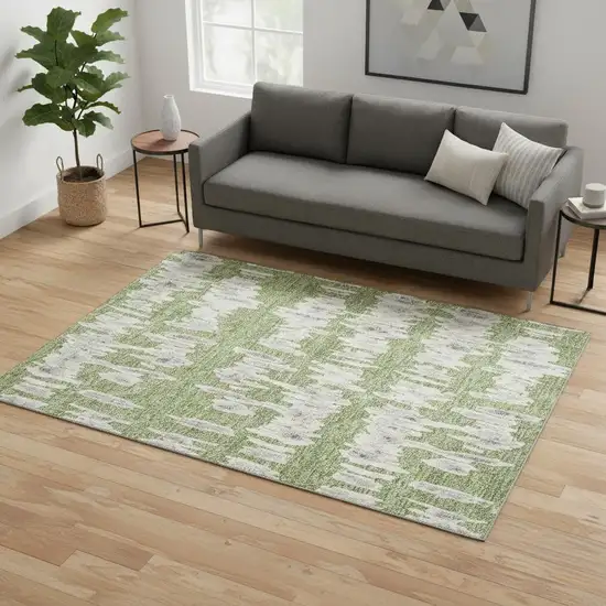 Green And Beige Striped Washable Area Rug With UV Protection Photo 2
