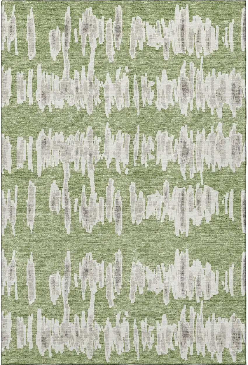 Green And Beige Striped Washable Area Rug With UV Protection Photo 4