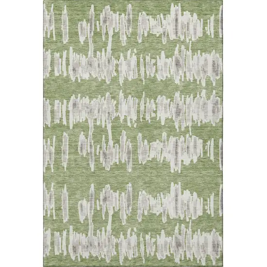 Green And Beige Striped Washable Area Rug With UV Protection Photo 4