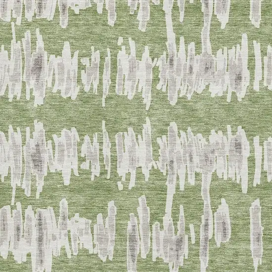 Green And Beige Striped Washable Area Rug With UV Protection Photo 3