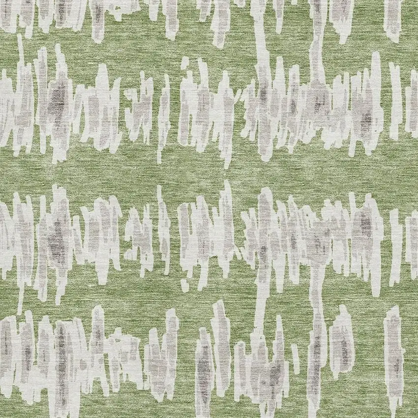 Green And Beige Striped Washable Area Rug With UV Protection Photo 3