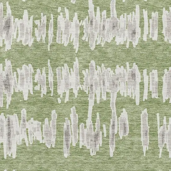 Green And Beige Striped Washable Area Rug With UV Protection Photo 3