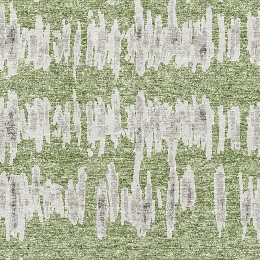 Green And Beige Striped Washable Area Rug With UV Protection Photo 3