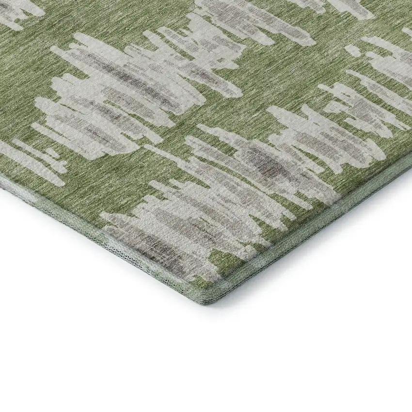 Green And Beige Striped Washable Area Rug With UV Protection Photo 8