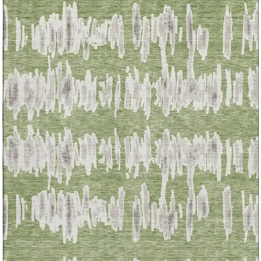 Green And Beige Striped Washable Area Rug With UV Protection Photo 4