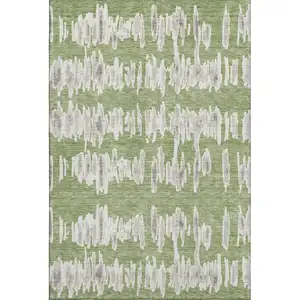 Photo of Green And Beige Striped Washable Area Rug With UV Protection