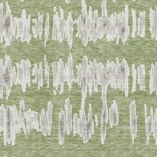 Green And Beige Striped Washable Area Rug With UV Protection Photo 3