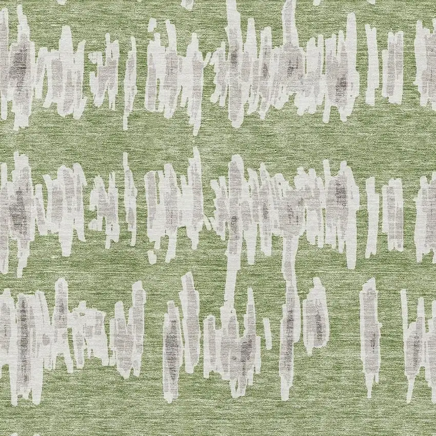 Green And Beige Striped Washable Area Rug With UV Protection Photo 3