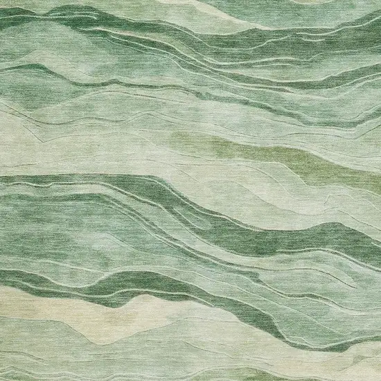 Green And Beige Striped Washable Area Rug With UV Protection Photo 2