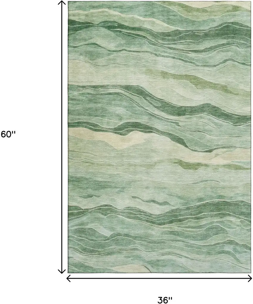 Green And Beige Striped Washable Area Rug With UV Protection Photo 3