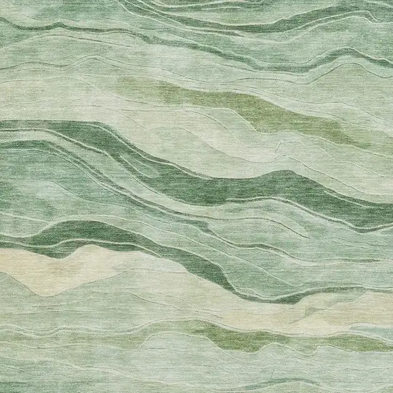 Green And Beige Striped Washable Area Rug With UV Protection Photo 2