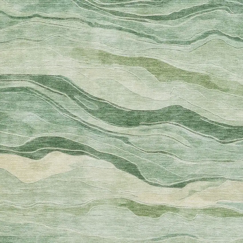 Green And Beige Striped Washable Area Rug With UV Protection Photo 2