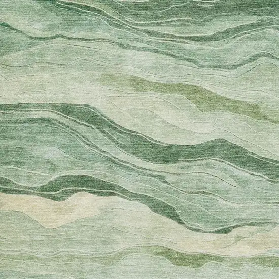 Green And Beige Striped Washable Area Rug With UV Protection Photo 2