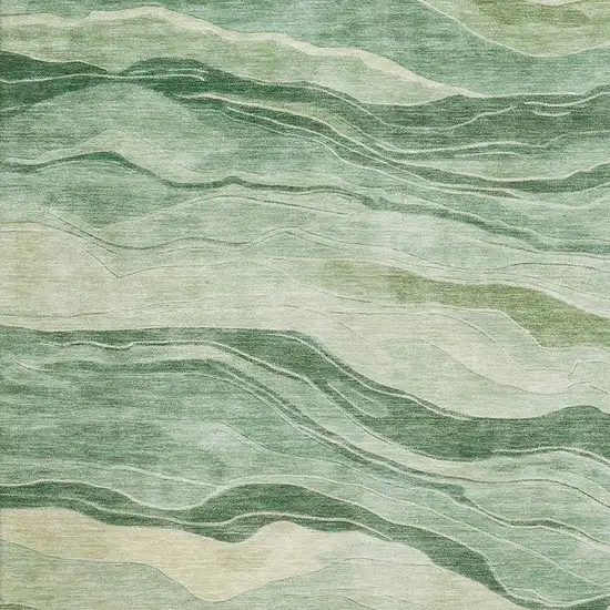 Green And Beige Striped Washable Area Rug With UV Protection Photo 2