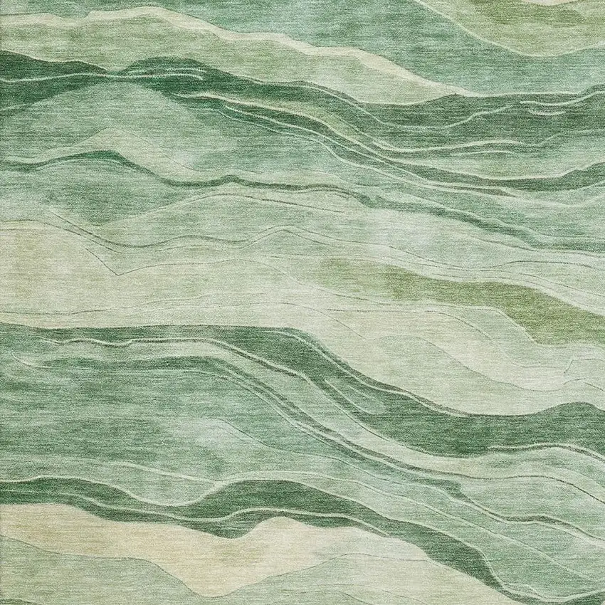 Green And Beige Striped Washable Area Rug With UV Protection Photo 2