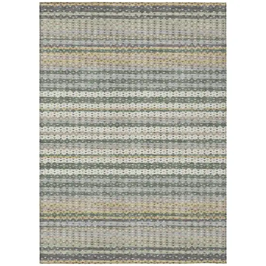 Green And Beige Striped Washable Indoor Outdoor Area Rug Photo 2