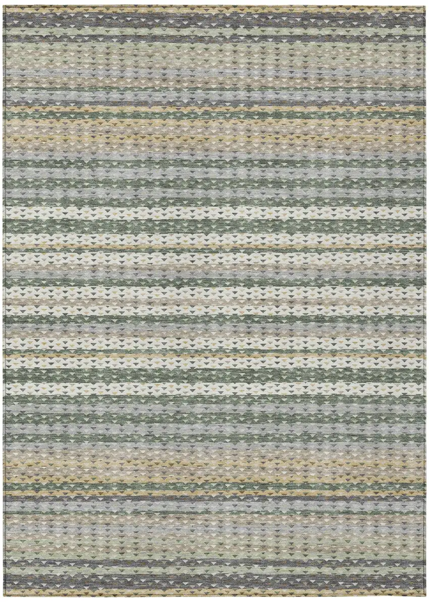 Green And Beige Striped Washable Indoor Outdoor Area Rug Photo 2