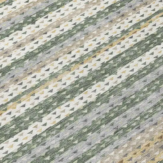 Green And Beige Striped Washable Indoor Outdoor Area Rug Photo 4