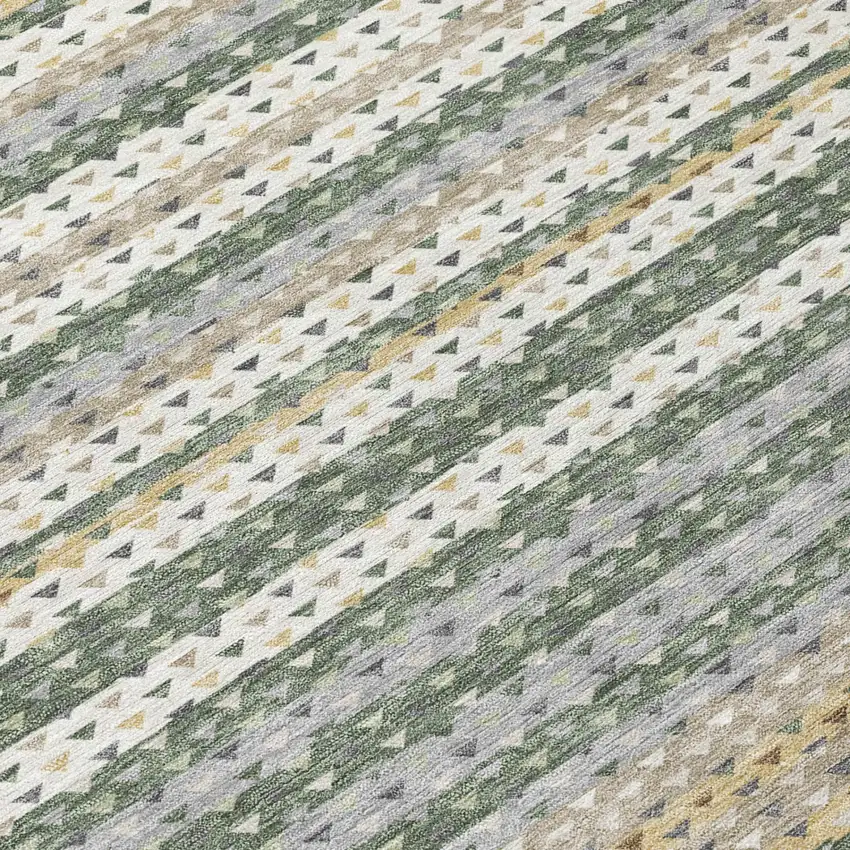 Green And Beige Striped Washable Indoor Outdoor Area Rug Photo 4