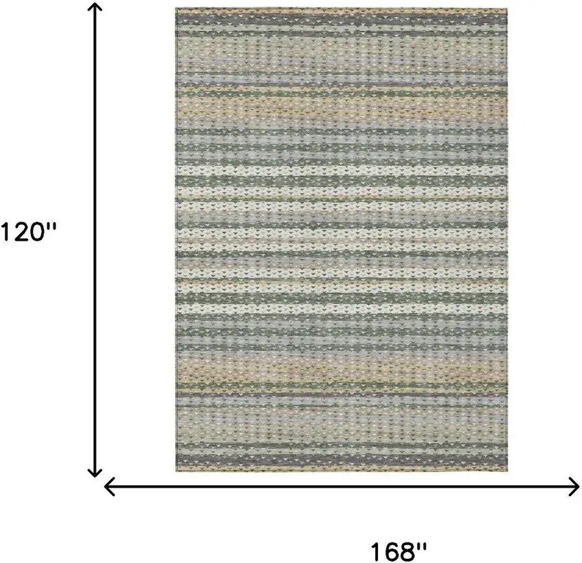 Green And Beige Striped Washable Indoor Outdoor Area Rug Photo 5