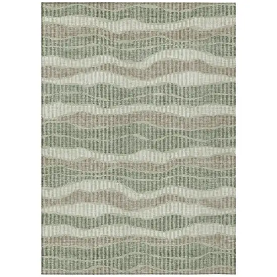 Green And Beige Striped Washable Indoor Outdoor Area Rug Photo 2