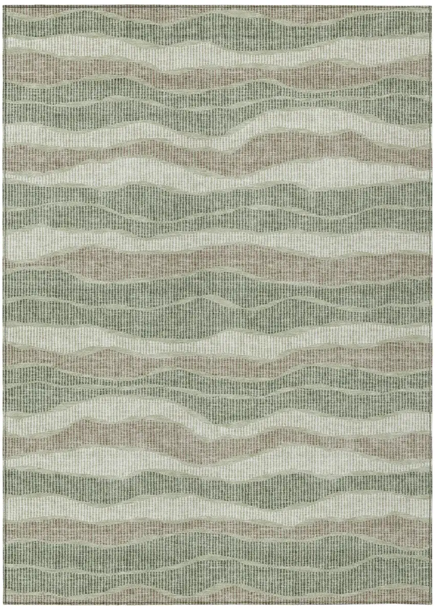 Green And Beige Striped Washable Indoor Outdoor Area Rug Photo 2