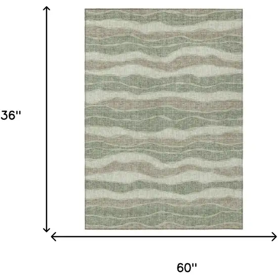 Green And Beige Striped Washable Indoor Outdoor Area Rug Photo 5