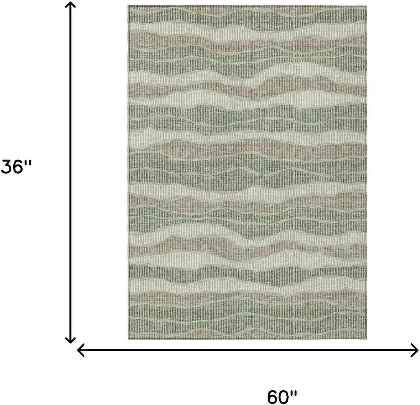 Green And Beige Striped Washable Indoor Outdoor Area Rug Photo 5