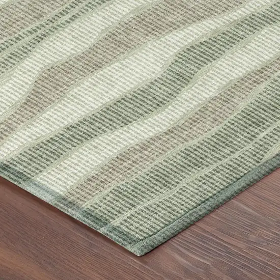 Green And Beige Striped Washable Indoor Outdoor Area Rug Photo 3