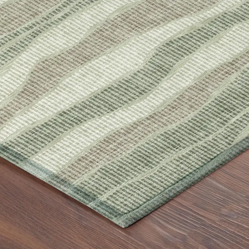 Green And Beige Striped Washable Indoor Outdoor Area Rug Photo 3