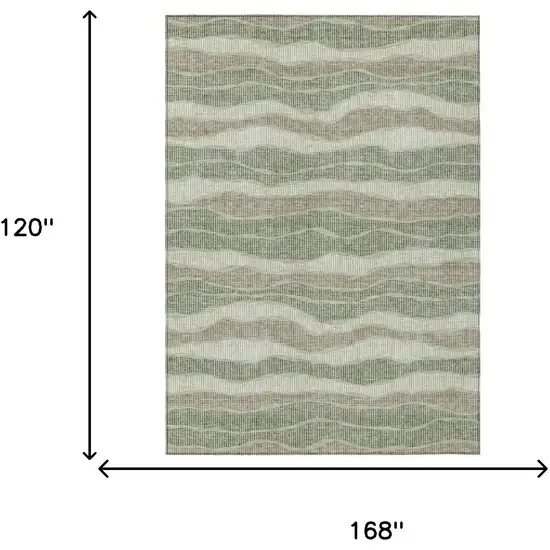 Green And Beige Striped Washable Indoor Outdoor Area Rug Photo 5
