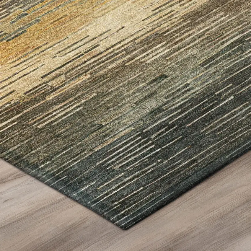 Green And Beige Striped Washable Indoor Outdoor Area Rug Photo 4