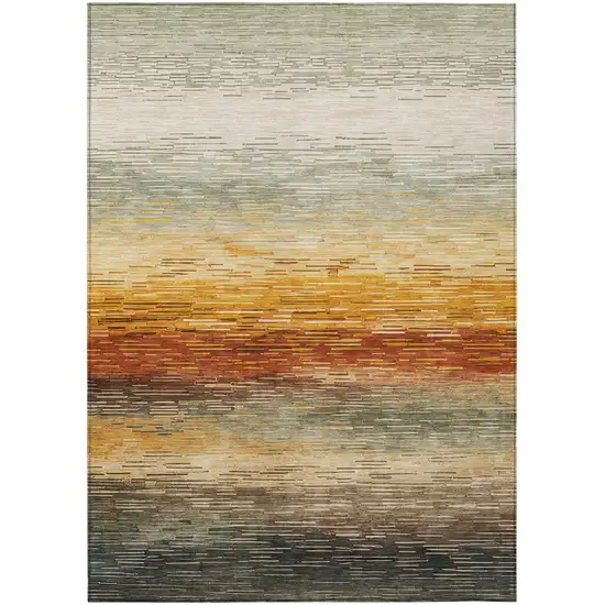 Green And Beige Striped Washable Indoor Outdoor Area Rug Photo 1