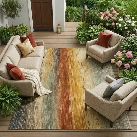 Green And Beige Striped Washable Indoor Outdoor Area Rug Photo 1