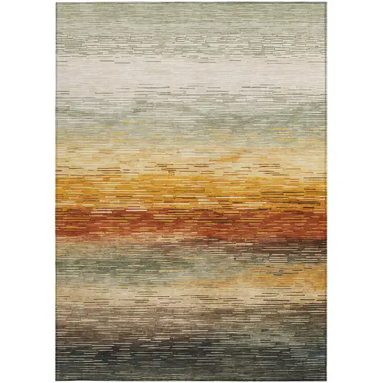 Green And Beige Striped Washable Indoor Outdoor Area Rug Photo 3