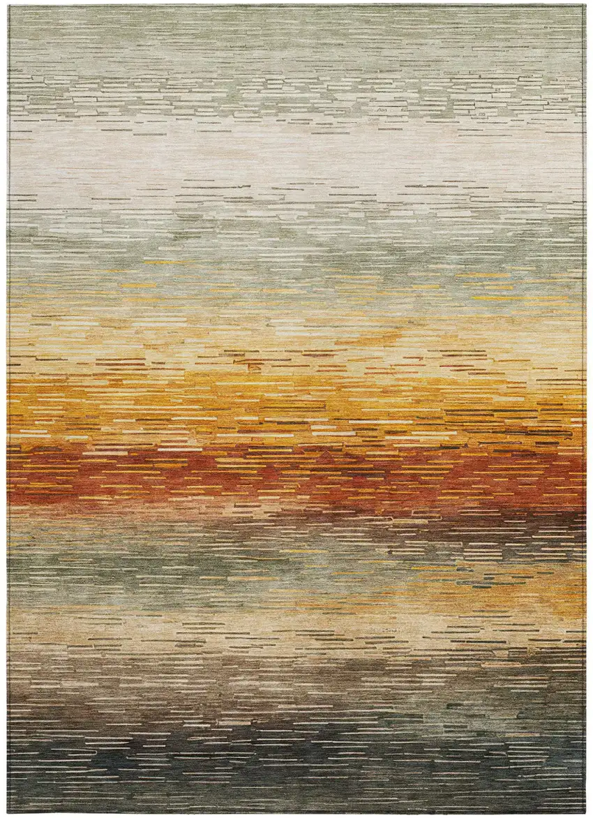 Green And Beige Striped Washable Indoor Outdoor Area Rug Photo 3