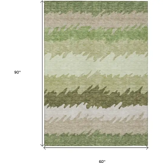 Green And Beige Striped Washable Indoor Outdoor Area Rug Photo 3