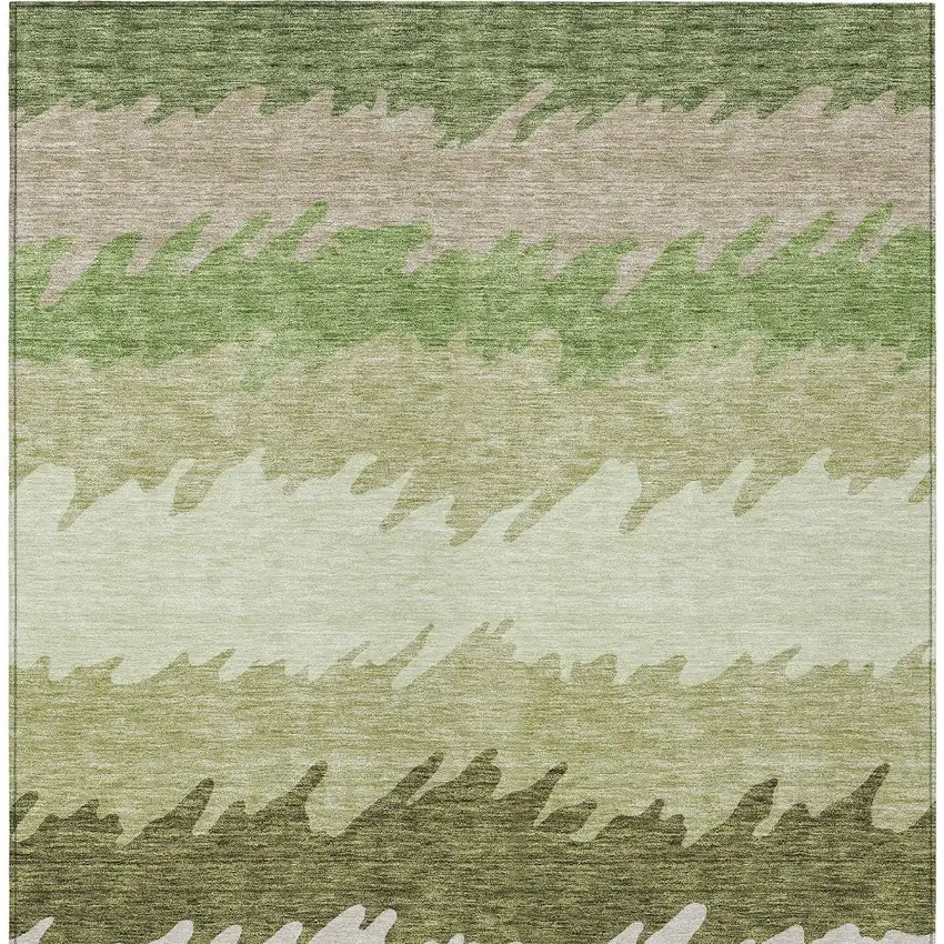 Green And Beige Striped Washable Indoor Outdoor Area Rug Photo 6