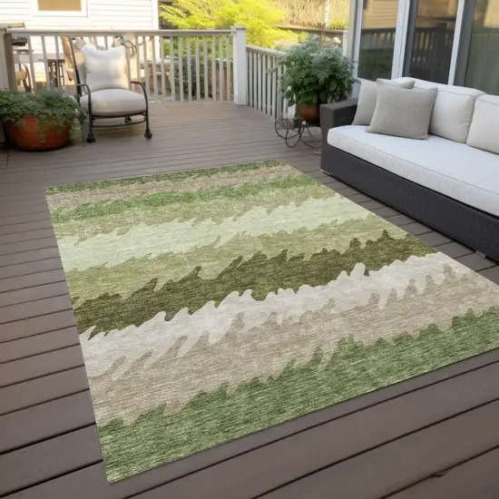 Green And Beige Striped Washable Indoor Outdoor Area Rug Photo 9