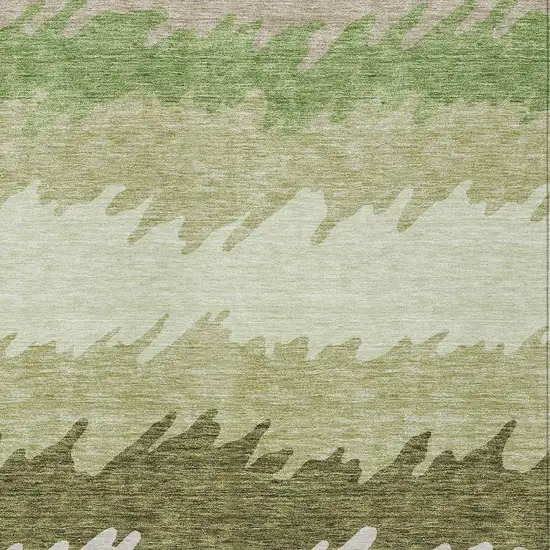 Green And Beige Striped Washable Indoor Outdoor Area Rug Photo 5