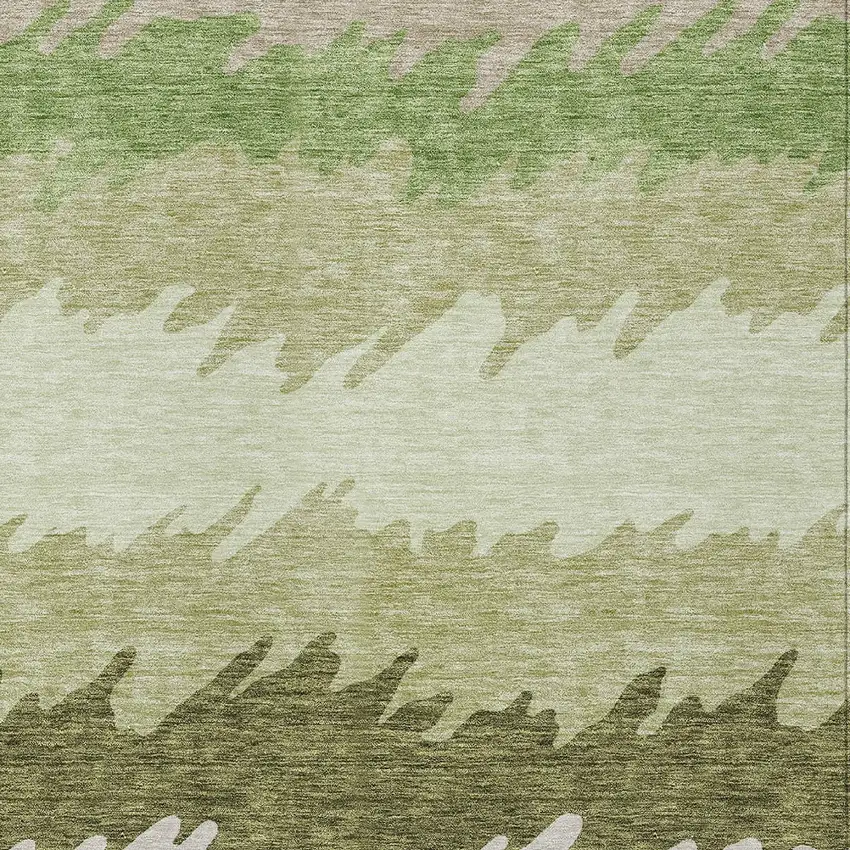 Green And Beige Striped Washable Indoor Outdoor Area Rug Photo 5