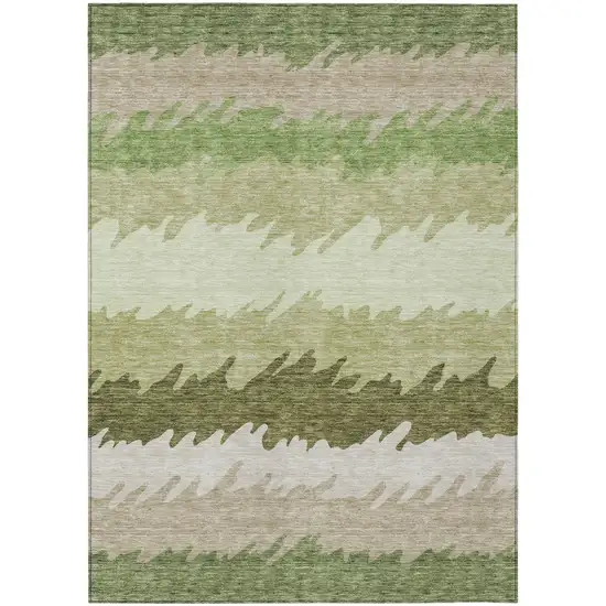 Green And Beige Striped Washable Indoor Outdoor Area Rug Photo 2