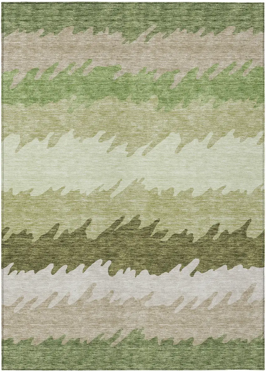 Green And Beige Striped Washable Indoor Outdoor Area Rug Photo 2
