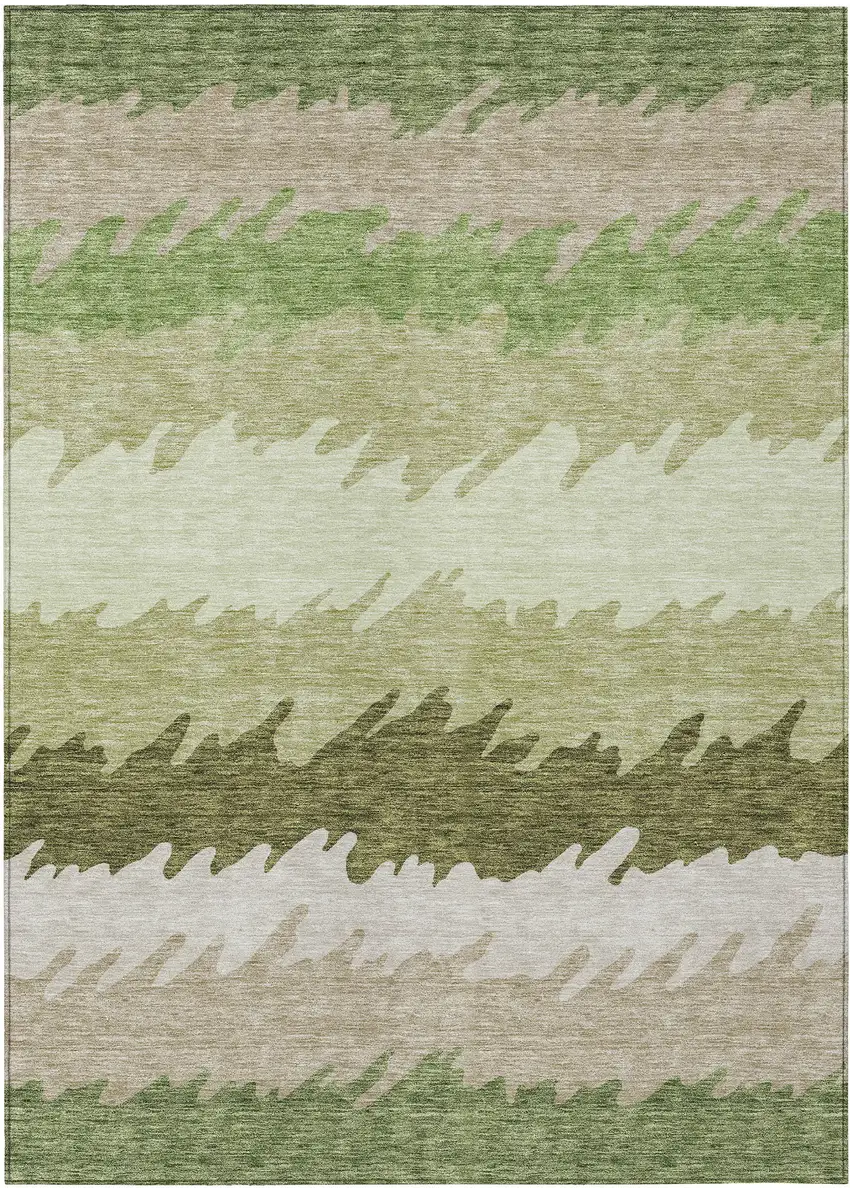Green And Beige Striped Washable Indoor Outdoor Area Rug Photo 2