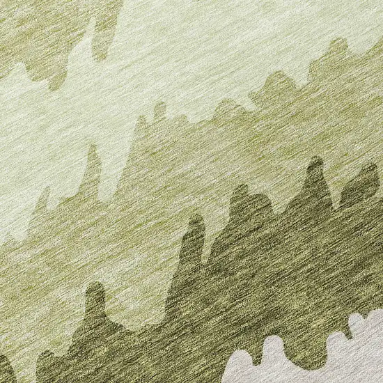 Beige And Olive Green Striped Washable Indoor Outdoor Area Rug Photo 7