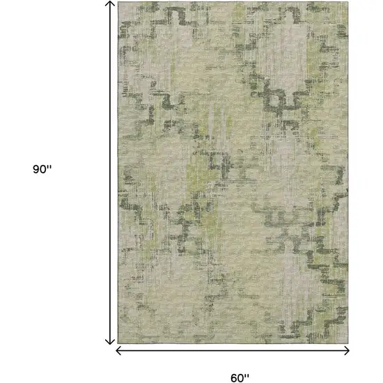 Green And Beige Tribal Washable Area Rug With UV Protection Photo 3