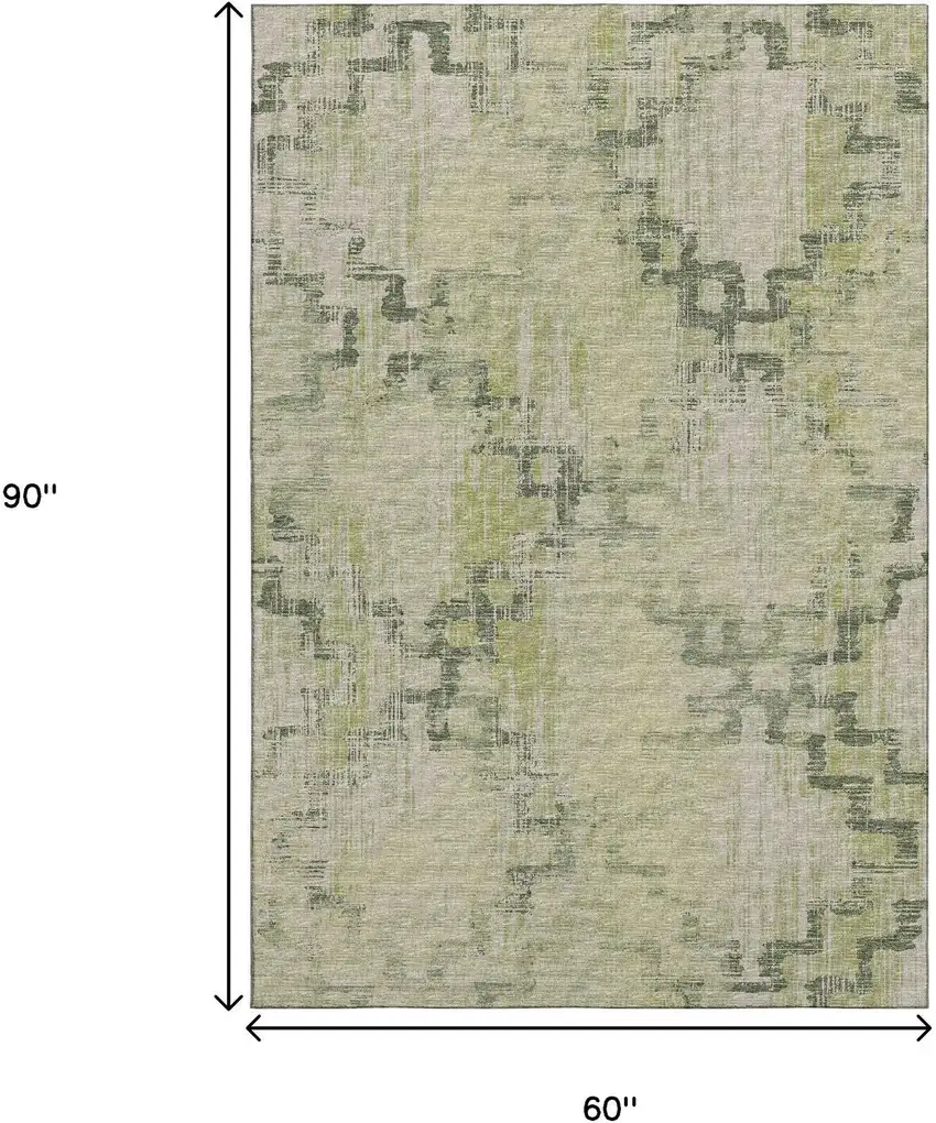 Green And Beige Tribal Washable Area Rug With UV Protection Photo 3