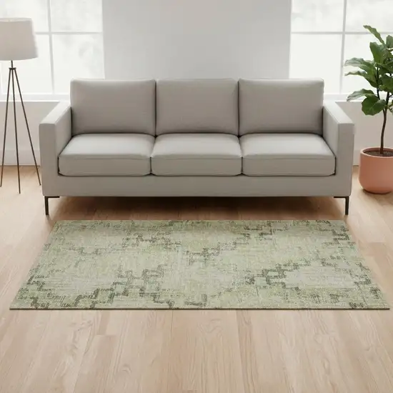 Green And Beige Tribal Washable Area Rug With UV Protection Photo 1