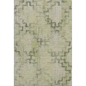 Photo of Green And Beige Tribal Washable Area Rug With UV Protection