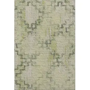 Photo of Green And Beige Tribal Washable Area Rug With UV Protection